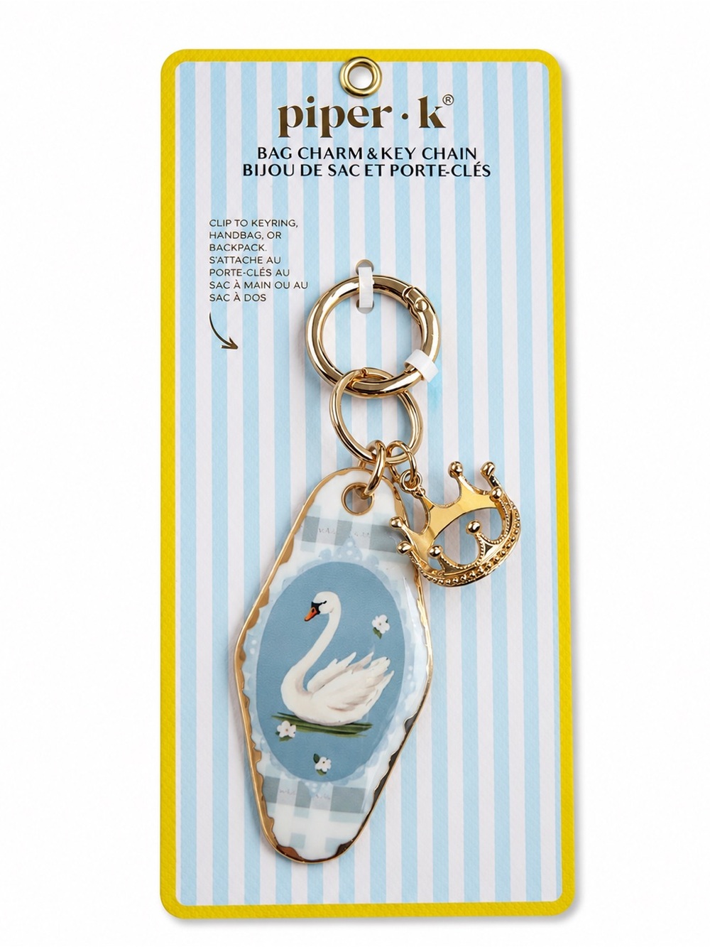 piper•k Gold Swan Keychain Bag Charm in Blue
